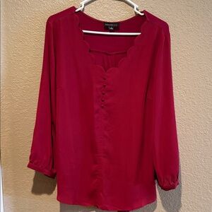 Elegant Scalloped Red Blouse